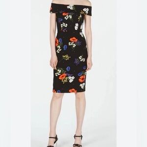 Calvin Klein Black Off-Shoulder Floral sheath Dress | cocktail floral dress 10